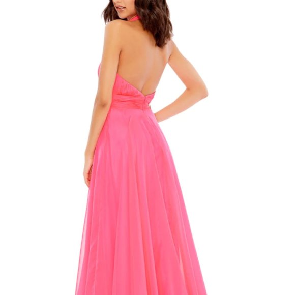 MAC DUGGAL 67816 HIGH NECK CHIFFON HALTER HOT PINK GOWN sz 16 - Picture 2 of 8